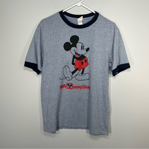 Disney Micky Mouse Shirt Mens Medium Blue Classic Trim Walt Disney World T-Shirt - Picture 1 of 10